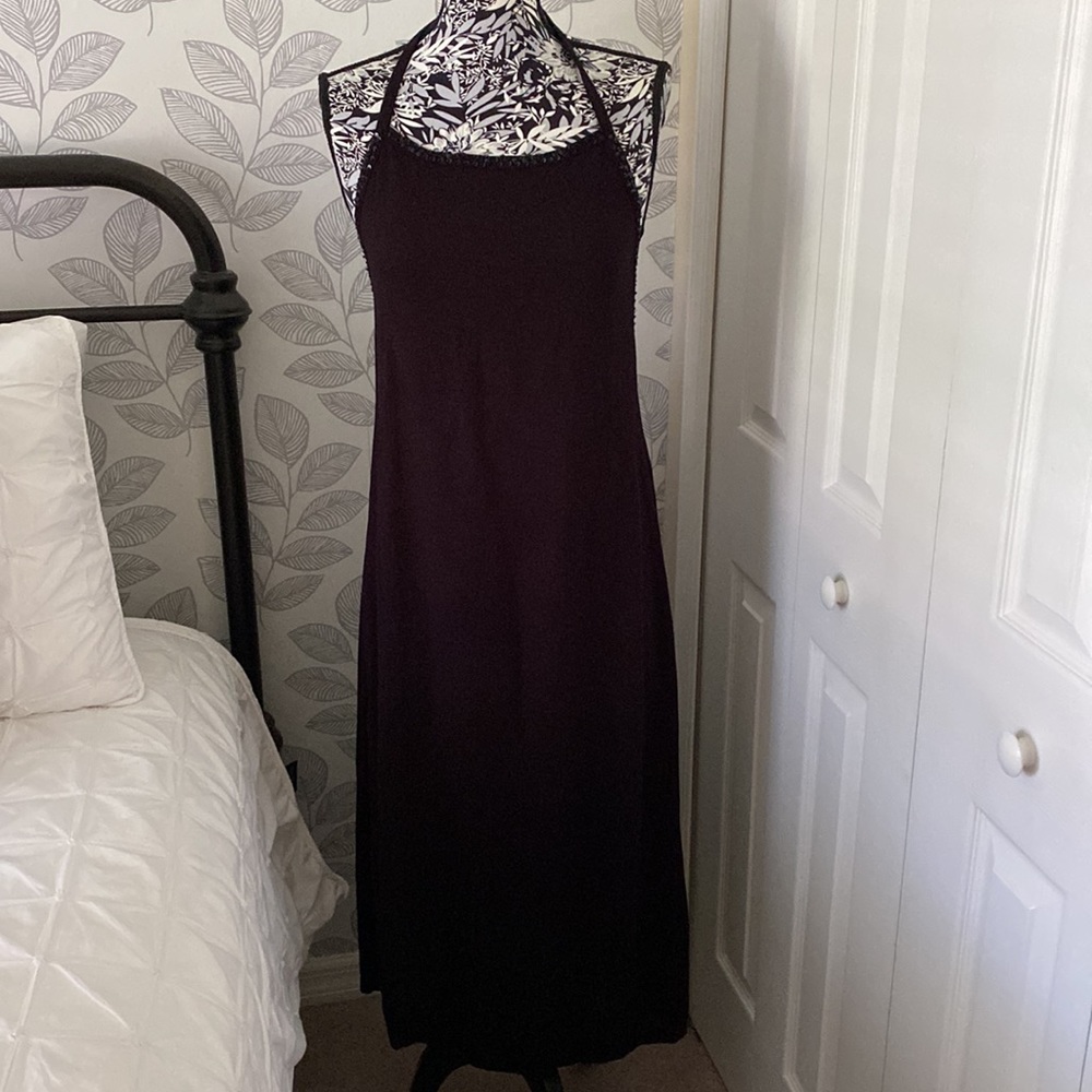 NWT black rayon dress with sequin trim by Canela